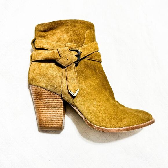 Aerin Colworth Tan Suede Leather Ankle Heeled Block Bootie Size 10 NWOB - Picture 2 of 6